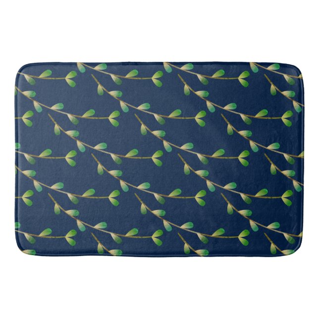 Modern Navy Blue Greenery Bath Mat (Front)