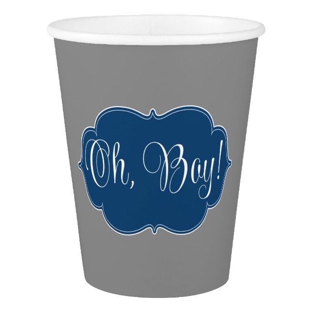 Modern Navy Blue Grey Boy Baby Shower Paper Cup (Front)