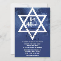 Modern Navy Blue Grunge Star of David Bar Mitzvah
