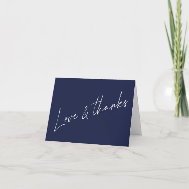 Modern Navy Blue Handwritten Love and Thanks Thank You Card (Front)