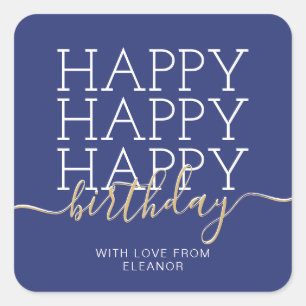 Modern navy blue Happy Birthday Square Sticker