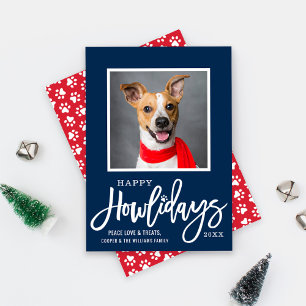 Modern Navy Blue Happy Howlidays Puppy Dog Photo Holiday Card