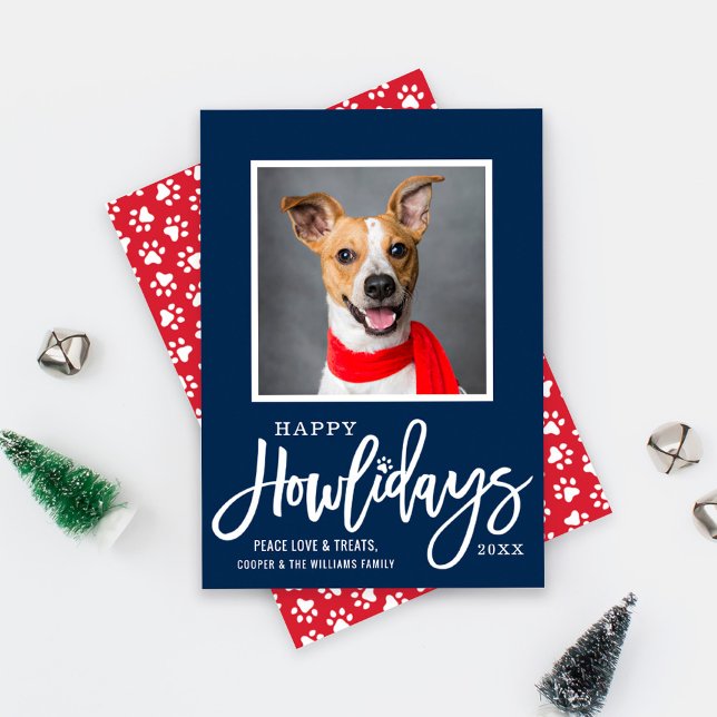 Modern Navy Blue Happy Howlidays Puppy Dog Photo Holiday Card (Creator Uploaded)