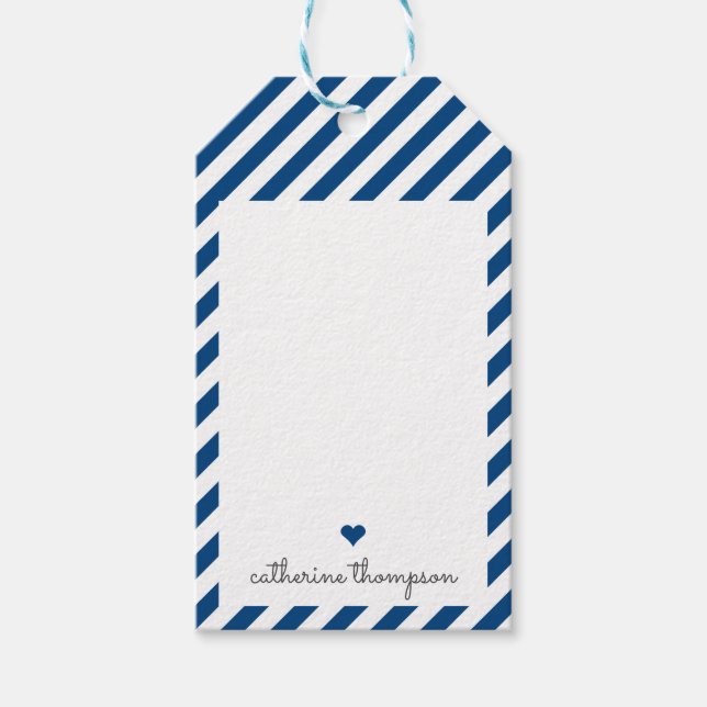 Modern Navy Blue Heart Girly Cute Feminine Script Gift Tags (Front)