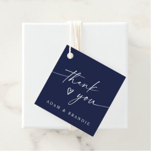 Modern Navy Blue Heart Thank You Wedding Favour Tags