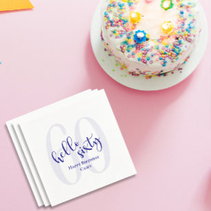 Modern Navy Blue Hello Sixty Birthday Napkins