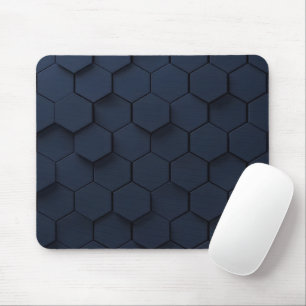 Modern Navy Blue Hexagon 3D Pattern Mouse Mat