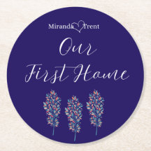 Modern Navy Blue Housewarming Coaster
