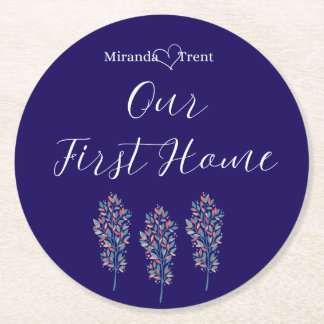 Modern Navy Blue Housewarming Coaster