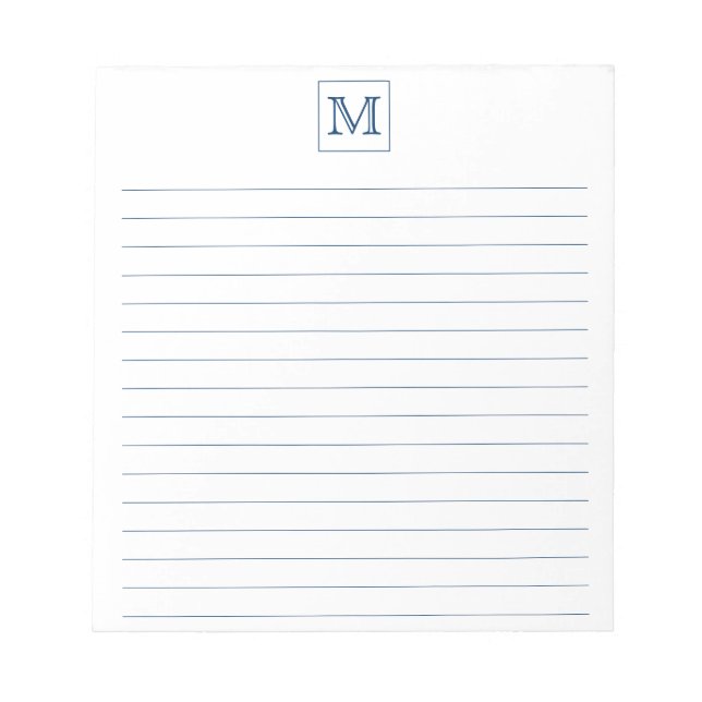 Modern Navy Blue Initial Monogram Square border Notepad (Front)