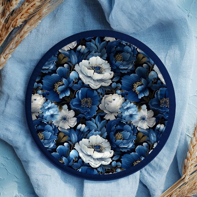 Modern Navy Blue Ivory Floral Wedding Paper Plates (Modern Navy Blue Ivory Floral Wedding Paper Plates)