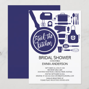 Modern Navy Blue Kitchen Bridal Shower Invitation