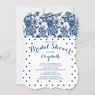 Modern Navy Blue Lace Bridal Shower Invitation