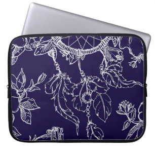 Modern Navy Blue Lace Dreamcatcher Laptop Sleeve