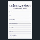 Modern Navy Blue LGBTQ Wedding Advice and Wishes<br><div class="desc">These simple, navy blue and white, modern, minimal, handwritten script LGBTQ Advice & Wishes sheets are perfect to have at your bridal shower, rehearsal dinner or wedding for guests to fill out for the happy couple. People will love having the prompts - they make it so easy to leave loving...</div>