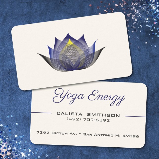 Modern Navy Blue Lotus Flower Elegant Unique Yoga Business Card (Creator Uploaded)