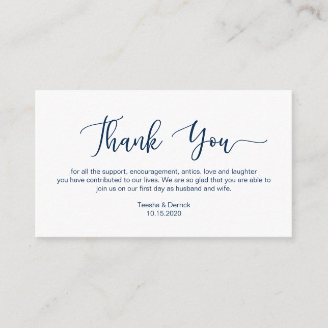 Modern Navy Blue minimalism font Wedding Thank you Enclosure Card (Front)