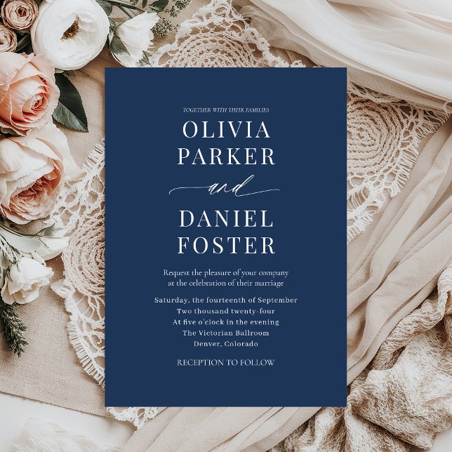 Modern Navy Blue Minimalist Elegant Wedding Invitation (Creator Uploaded)