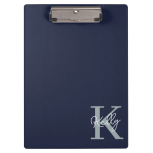 Modern Navy Blue Monogram Script Clipboard