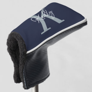 Modern Navy Blue Monogram Script Golf Head Cover
