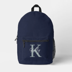 Modern Navy Blue Monogram Script Printed Backpack