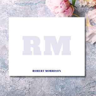 Modern Navy Blue Monogram Stationery Note Card