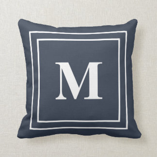 Modern Navy Blue Monogram Throw Pillow