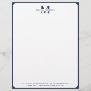 Modern Navy Blue Monogrammed  Custom Letterhead