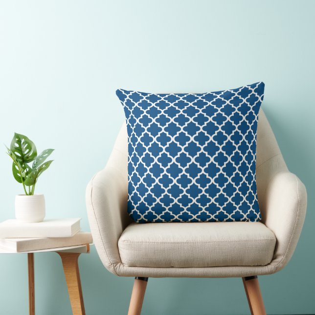 Modern Navy Blue Moroccan Quatrefoil Pattern Cushion (Chair)