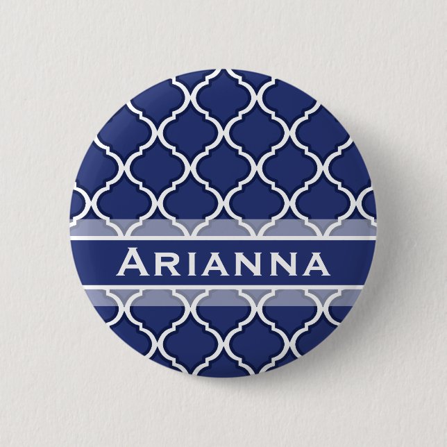 Modern Navy Blue Moroccan Trellis 6 Cm Round Badge (Front)
