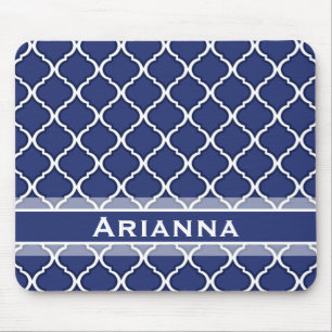 Modern Navy Blue Moroccan Trellis Mouse Mat