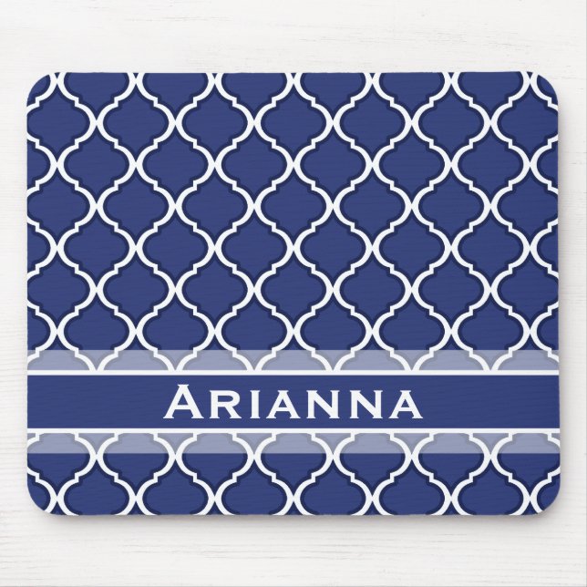 Modern Navy Blue Moroccan Trellis Mouse Mat (Front)