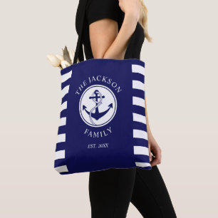 Modern Navy Blue Nautical Anchor Tote Bag