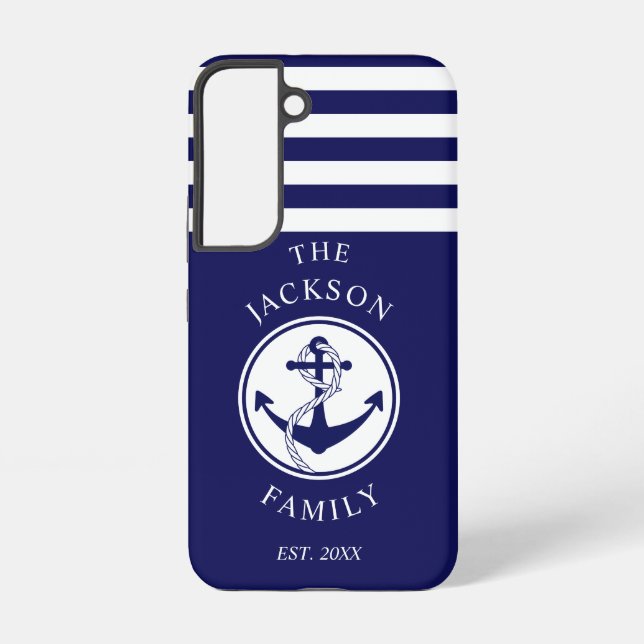 Modern Navy Blue Nautical Family Name Samsung Galaxy S22 Case (Back)
