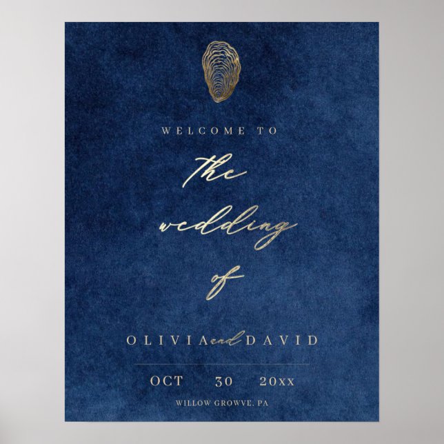 Modern Navy Blue Nautical Welcome Wedding Sign (Front)
