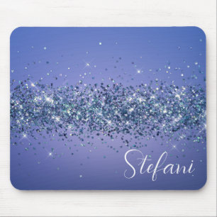 Modern Navy Blue Ombre Glitter Glam Name  Mouse Mat