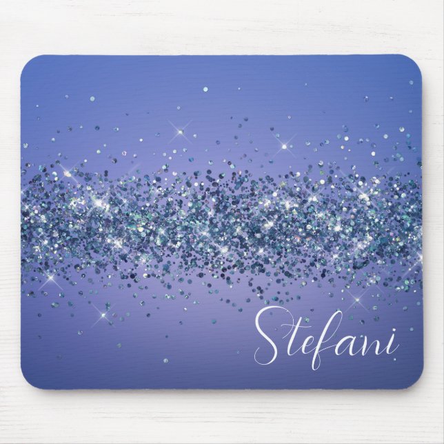 Modern Navy Blue Ombre Glitter Glam Name  Mouse Mat (Front)