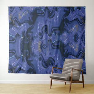 Modern navy blue ombre gold marble pattern tapestry