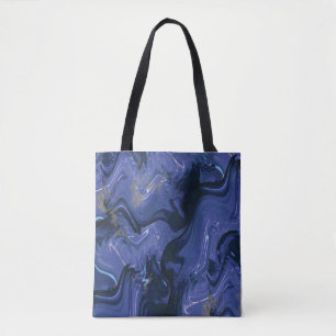 Modern navy blue ombre gold marble pattern tote bag