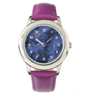 Modern navy blue ombre gold marble pattern watch