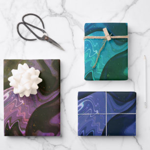 Modern navy blue ombre gold marble pattern wrapping paper sheet