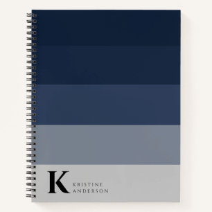 Modern Navy Blue Ombre Gray Classic Monogram Notebook
