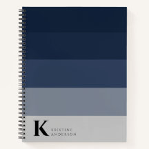 Modern Navy Blue Ombre Grey Classic Monogram