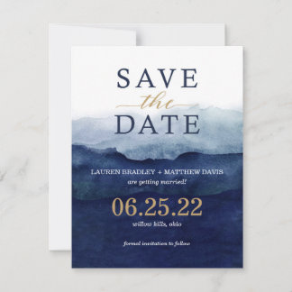 Modern Navy Blue Ombre Watercolor Save the Date