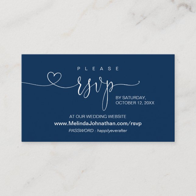 Modern Navy blue, Online RSVP at Wedding Website E Enclosure Card (Front)