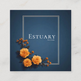 Modern Navy Blue Orange Rose White Frame Elegant Square Business Card