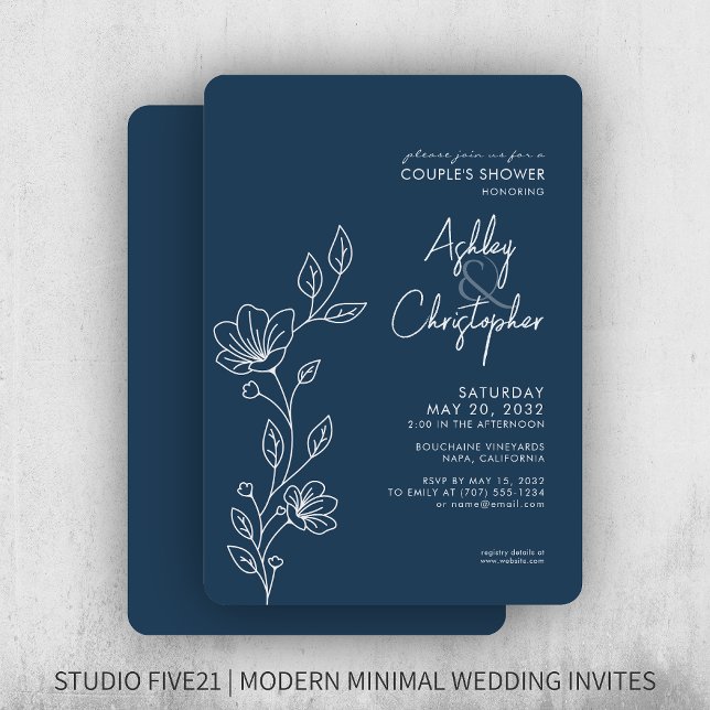 Modern Navy Blue Outline Wedding Shower Invitation (Creator Uploaded)