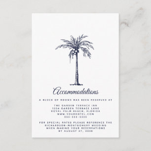 Modern Navy Blue Palm Beach Wedding Accommodations Enclosure Card