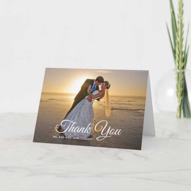 Modern Navy Blue Palm Beach Wedding Photo Thank You Card (Front)