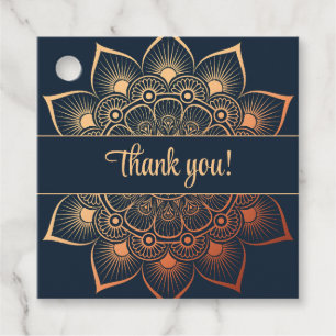 Modern Navy Blue Peach Mandala Product Tag